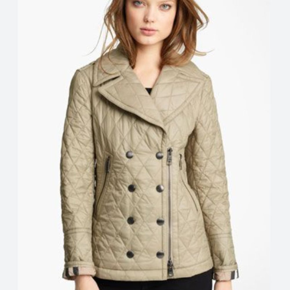 Burberry Brit Quilted Double Breasted Jacket Beige